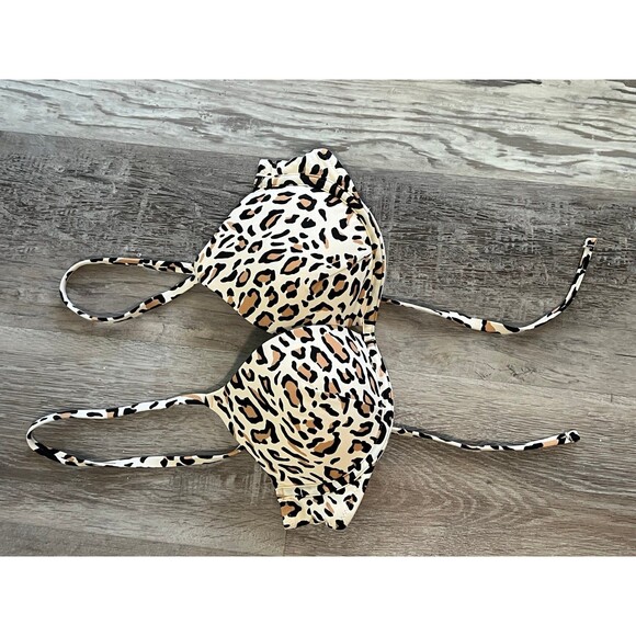New Bikini Top Shade & Shore Cheetah leopard push u Triangle Swim top women 34C - Picture 1 of 4